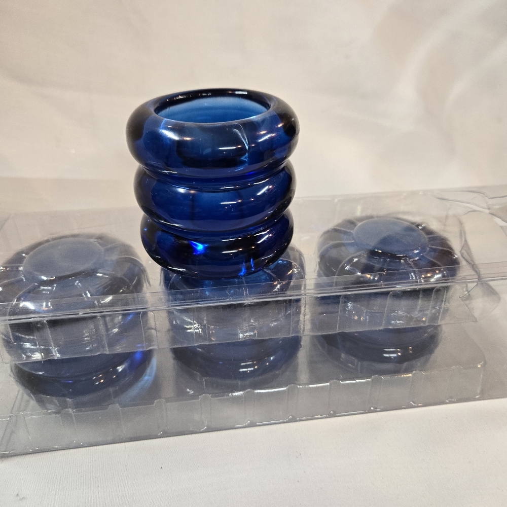 Vibrant Blue Glass Candle Holder Set Of 4